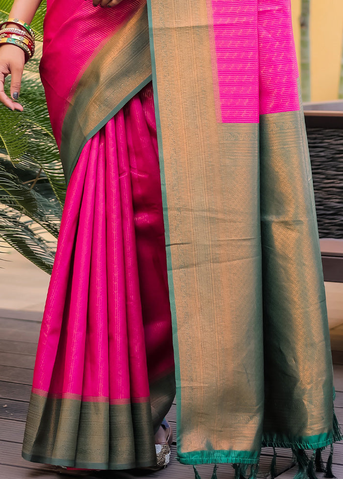 Pink Kanjivaram Silk Saree With Blouse Piece Best Seller Cheap Pice