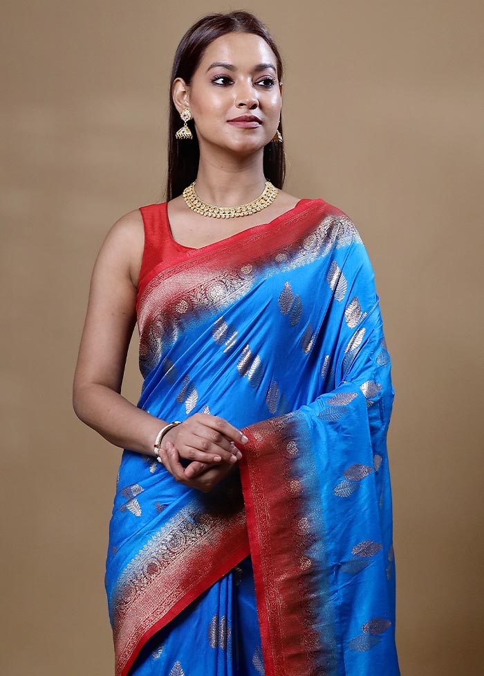 Blue Dupion Silk Saree With Blouse Piece Buy Cheap Huge Surprise