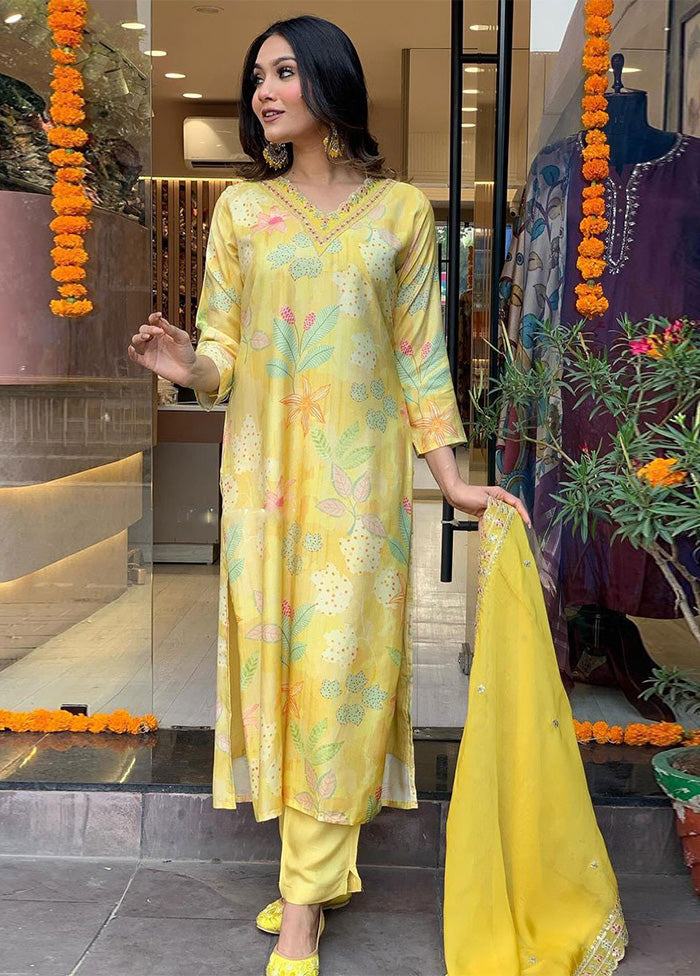 3 Pc Yellow Readymade Viscose Suit Set Lowest Pice