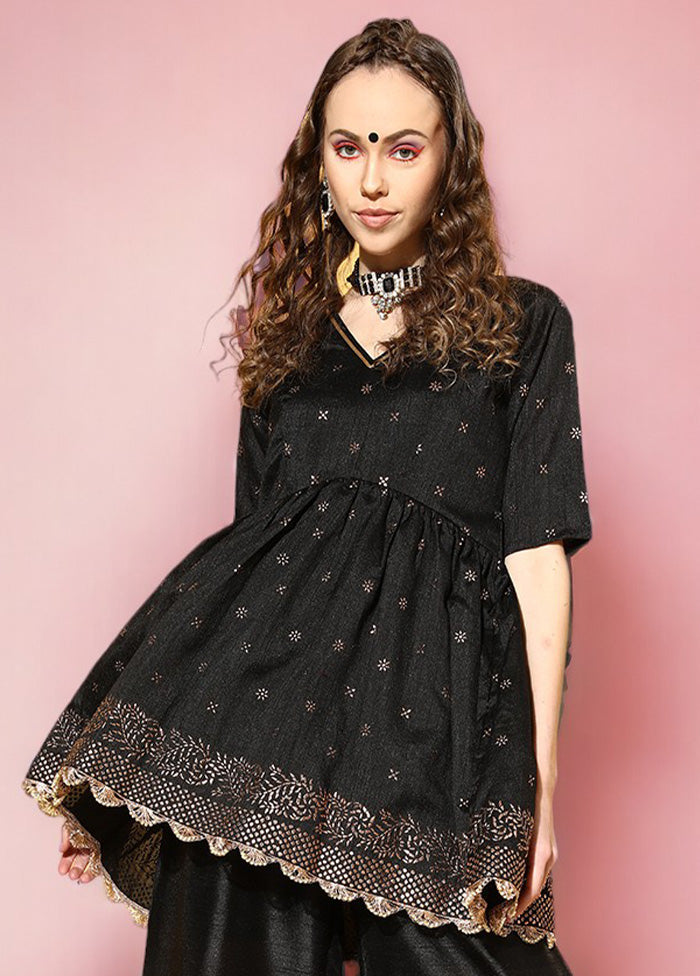 2 Pc Black Readymade Silk Kurti Set Free Shipping Clearance