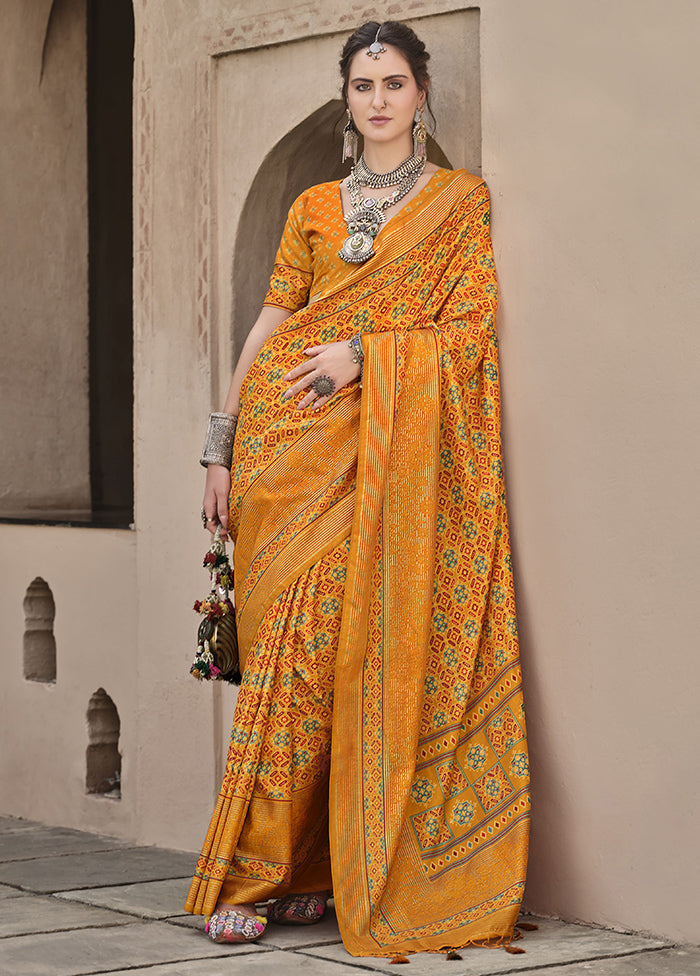 Yellow Spun Silk Saree With Blouse Piece Sale Authentic