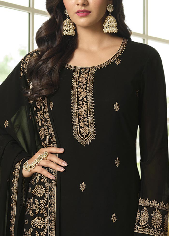 3 Pc Black Semi Stitched Georgette Suit Set Cheap Sale Tumblr