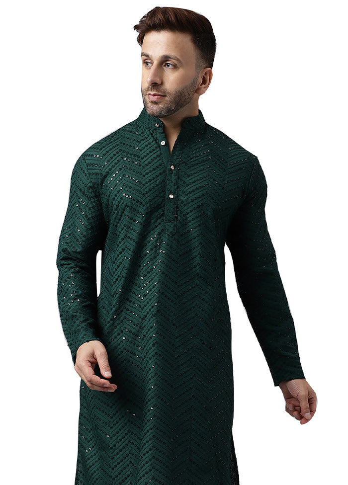 Green Silk Embroidered Kurta Cheap Good Selling