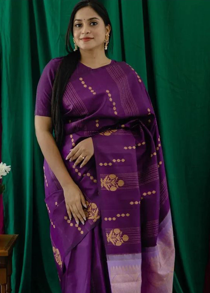 Purple Banarasi Silk Saree With Blouse Piece Discount Tumblr