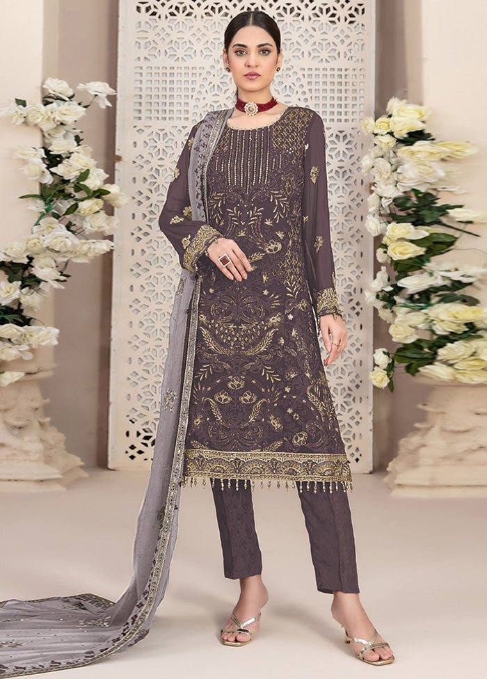 3 Pc Brown Semi Stitched Georgette Suit Set Best Store To Get Sale Online