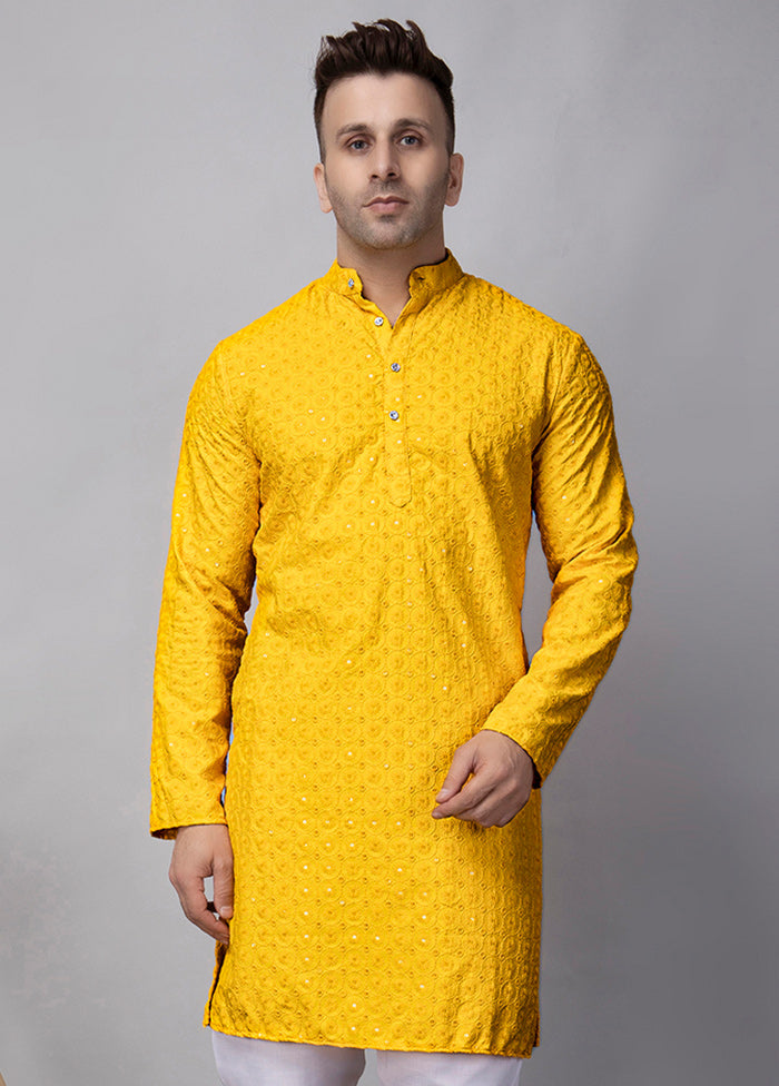 2 Pc Yellow Viscose Kurta Pajama Set Cheap Genuine