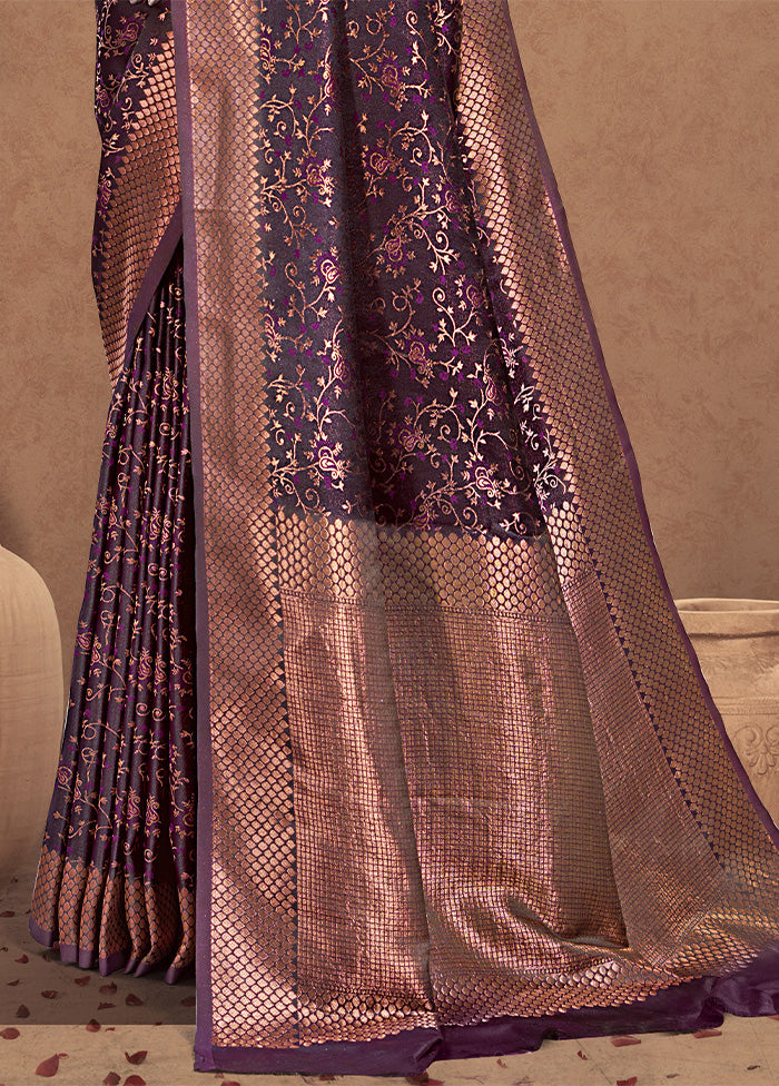 Purple Spun Silk Saree With Blouse Piece Cheap Low Pice