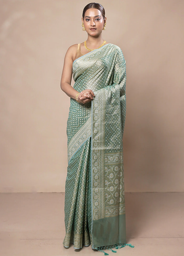 Green Tissue Silk Saree With Blouse Piece 100% Original