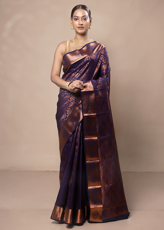 Violet Kanjivaram Silk Saree With Blouse Piece Discount Huge Surprise