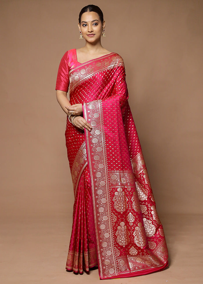 Pink Banarasi Silk Saree With Blouse Piece Cheap Pice Wholesale Pice