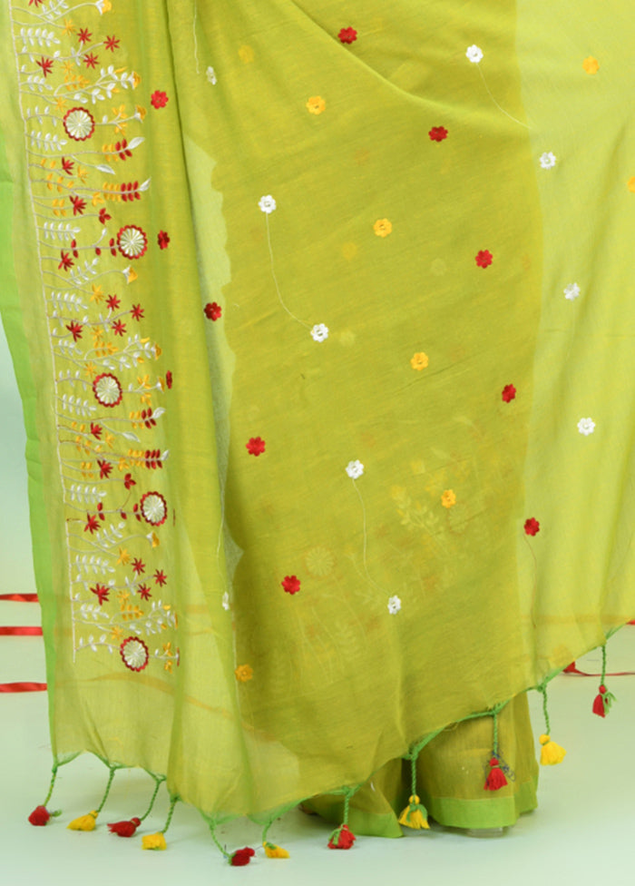 Lime Green Cotton Saree With Blouse Piece Buy Cheap Low Shipping Fee