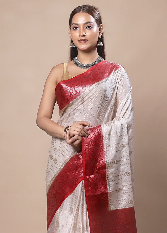 White Kora Silk Saree With Blouse Piece Sale Hot Sale