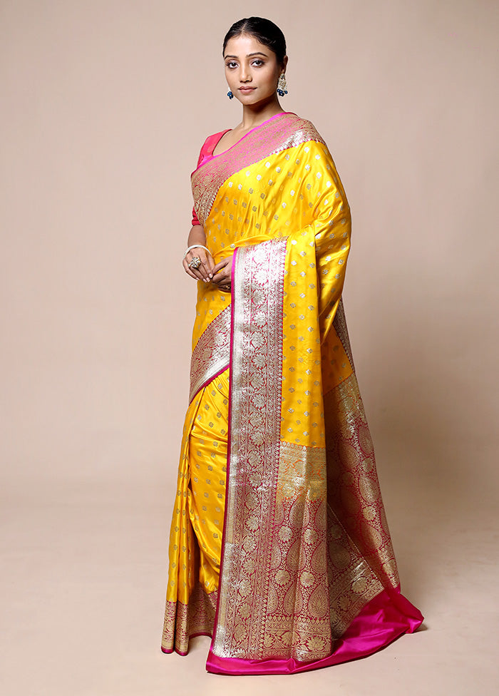 Yellow Banarasi Silk Saree With Blouse Piece Free Shipping Online