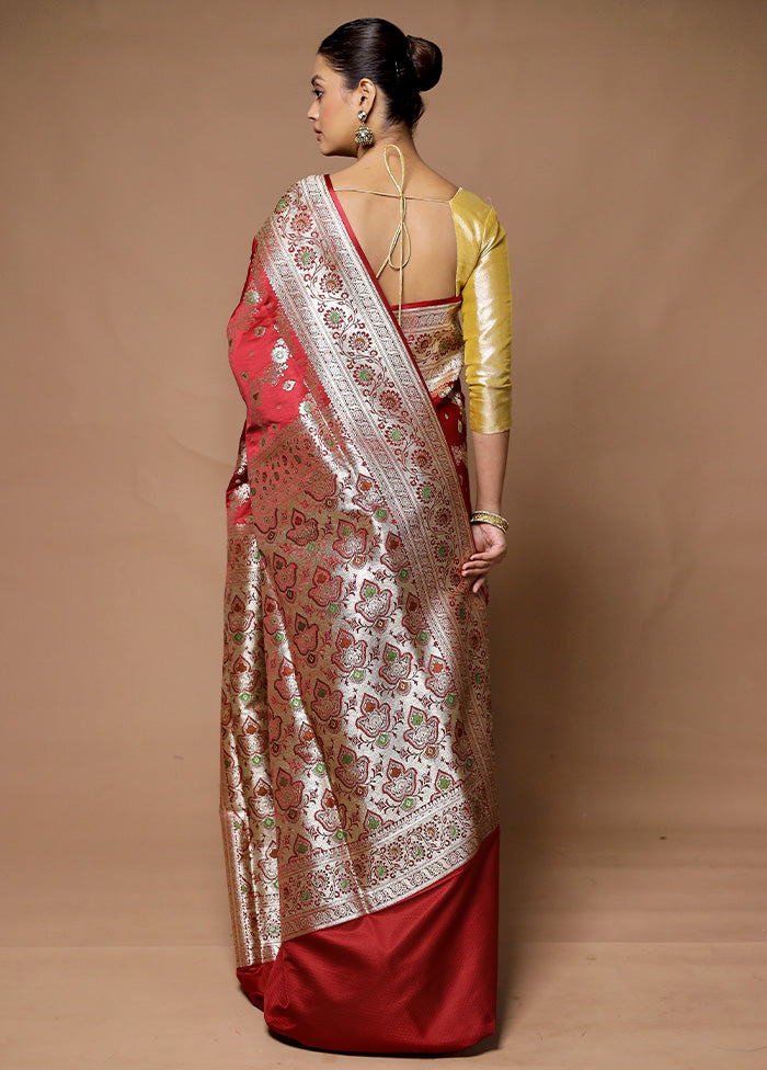 Maroon Banarasi Silk Saree With Blouse Piece Looking For