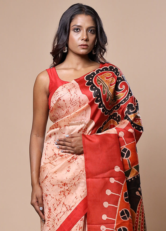 Orange Printed Pure Silk Saree Without Blouse Piece Get To Buy