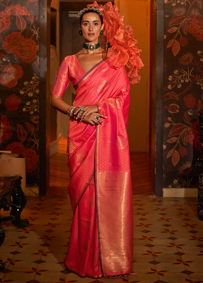 Pink Spun Silk Saree With Blouse Piece Sale Wiki