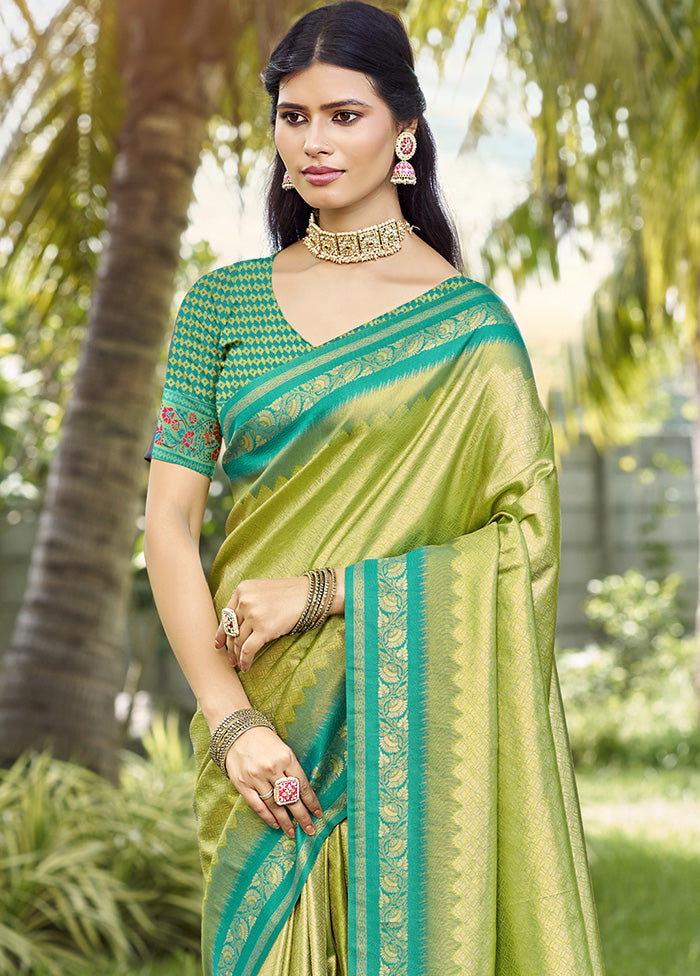 Green Spun Silk Saree With Blouse Piece Cheapest Pice Cheap Online