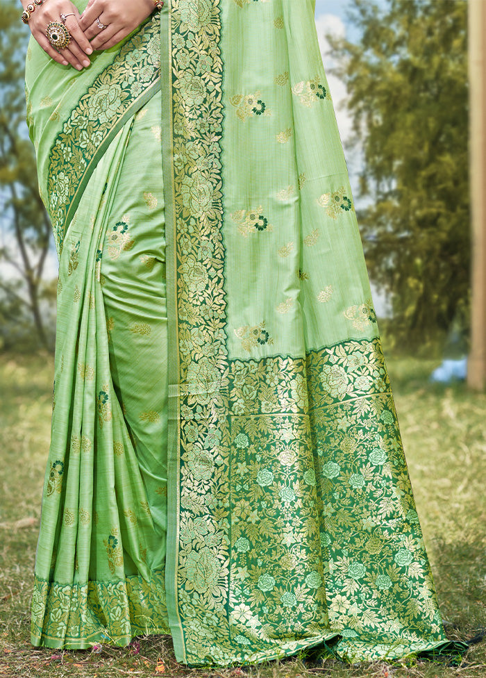 Light Green Spun Silk Saree With Blouse Piece Discount Best Seller