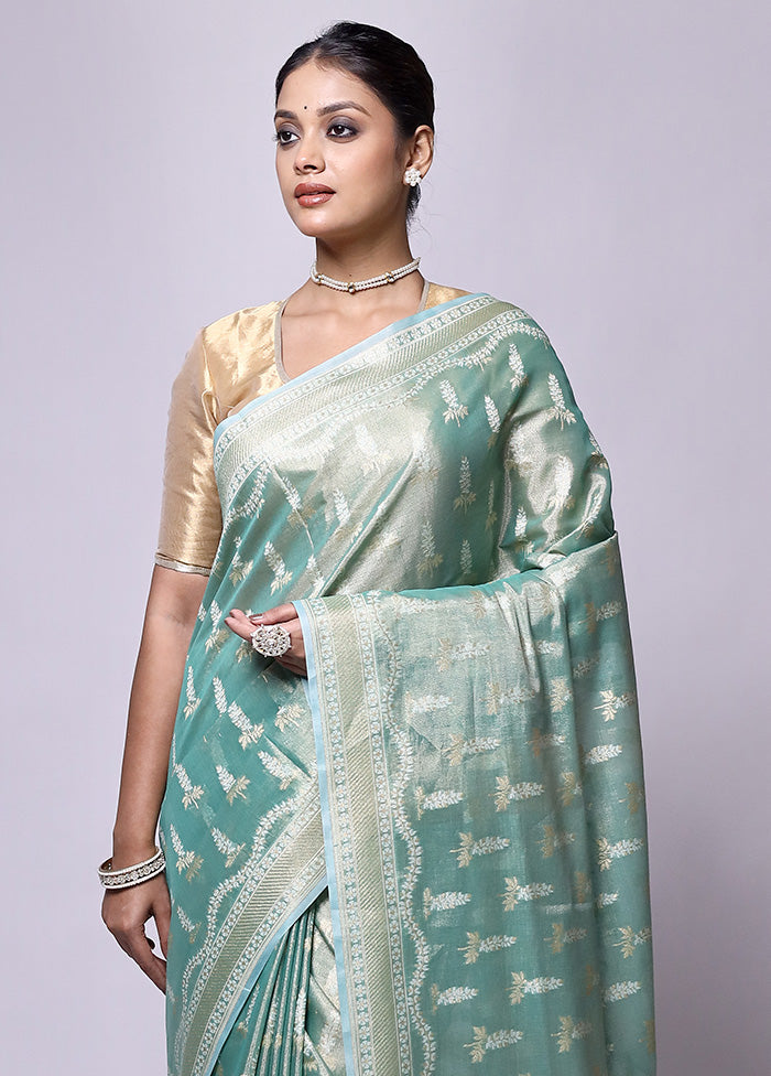 Green Tissue Silk Saree With Blouse Piece Clearance 2025