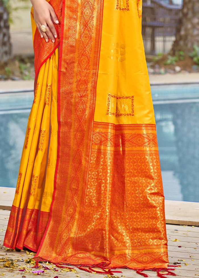 Mustard Dupion Silk Saree With Blouse Piece Cheap Best Pices