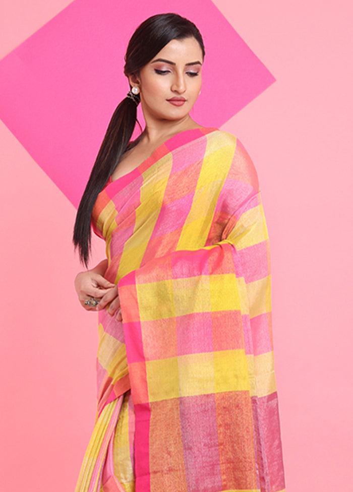 Yellow Spun Silk Saree With Blouse Piece Clearance Deals