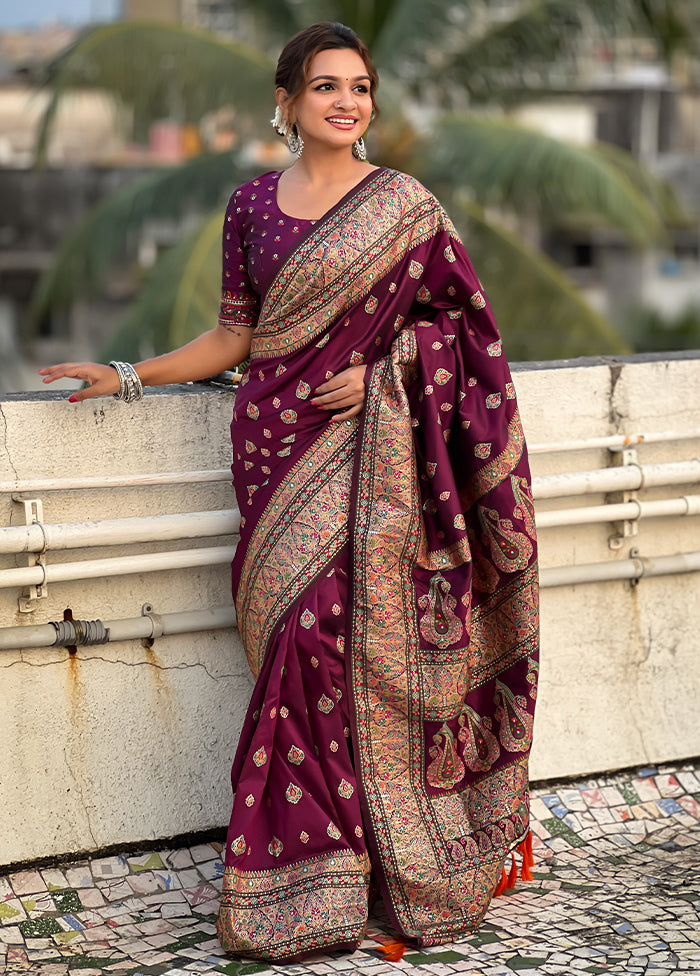 Magenta Pasmina Silk Saree With Blouse Piece Cheap Cheap Online