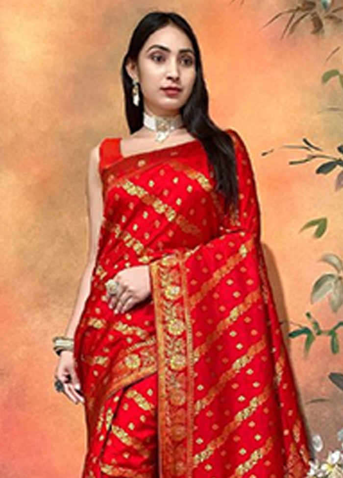 Red Dupion Silk Saree With Blouse Piece Outlet Manchester