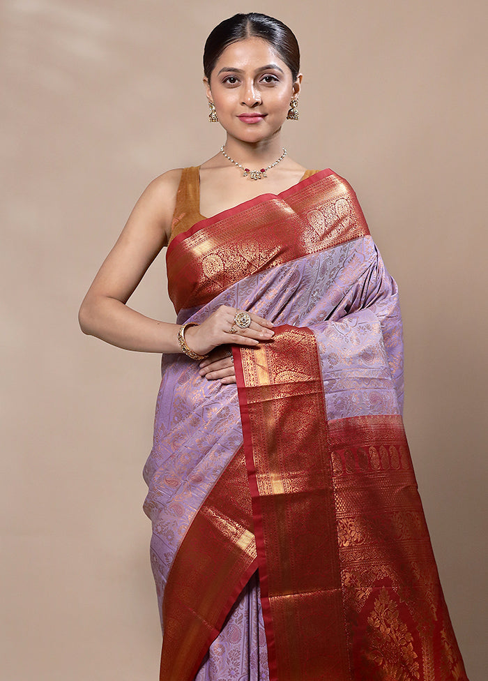 Purple Kanjivaram Silk Saree With Blouse Piece Buy Cheap Newest