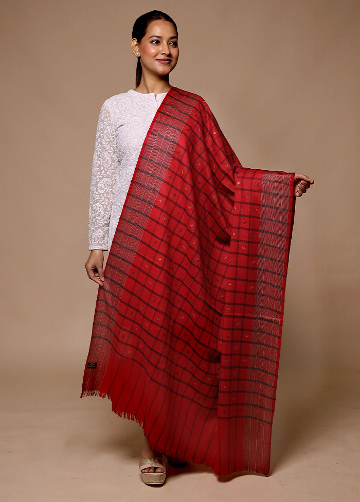 Red Butta Work With Zari Woven Border Shawl Cheap Footlocker