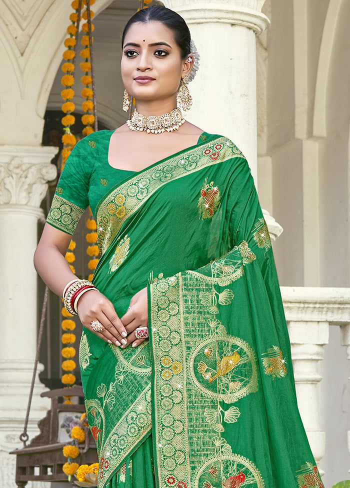 Green Spun Silk Saree With Blouse Piece Cost Online