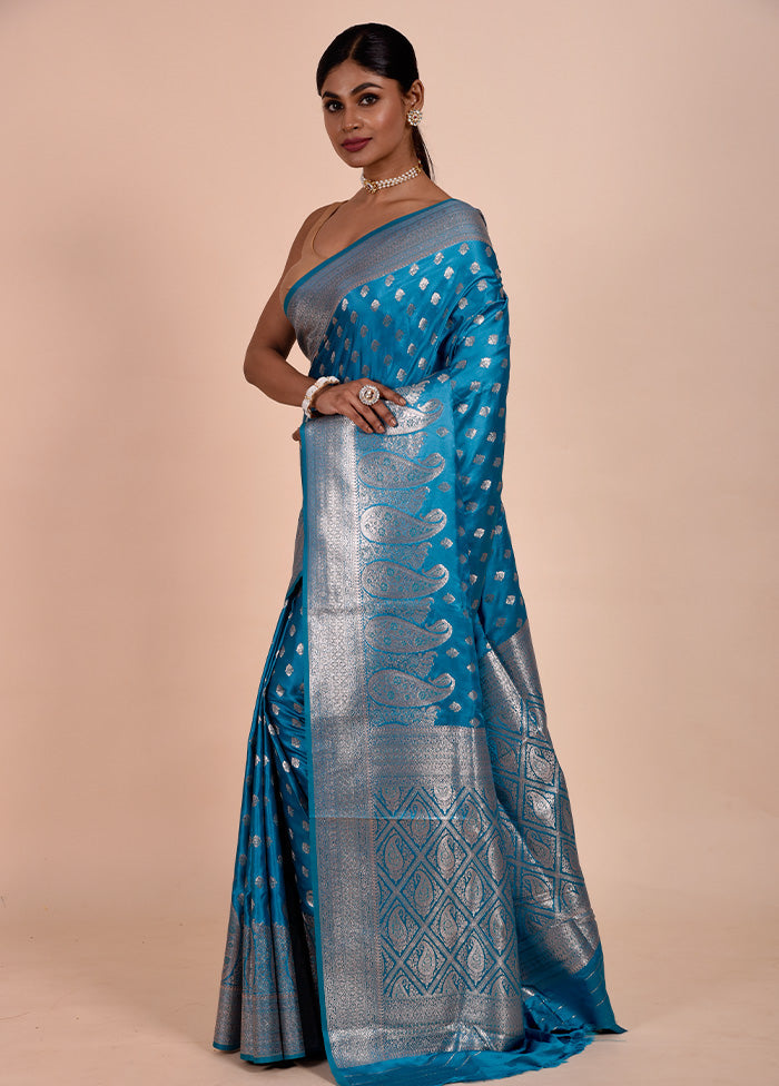 Blue Banarasi Silk Saree With Blouse Piece Hot Sale Cheap Pice