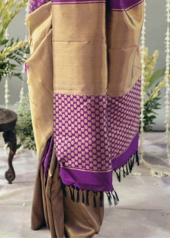 Purple Banarasi Silk Saree With Blouse Piece Authentic