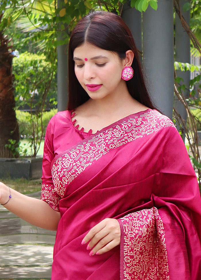 Pink Spun Silk Saree With Blouse Piece Outlet Supply