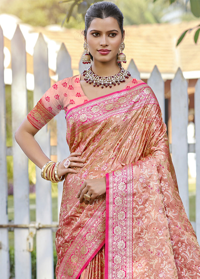 Peach Spun Silk Saree With Blouse Piece Cheap Sale Shop For