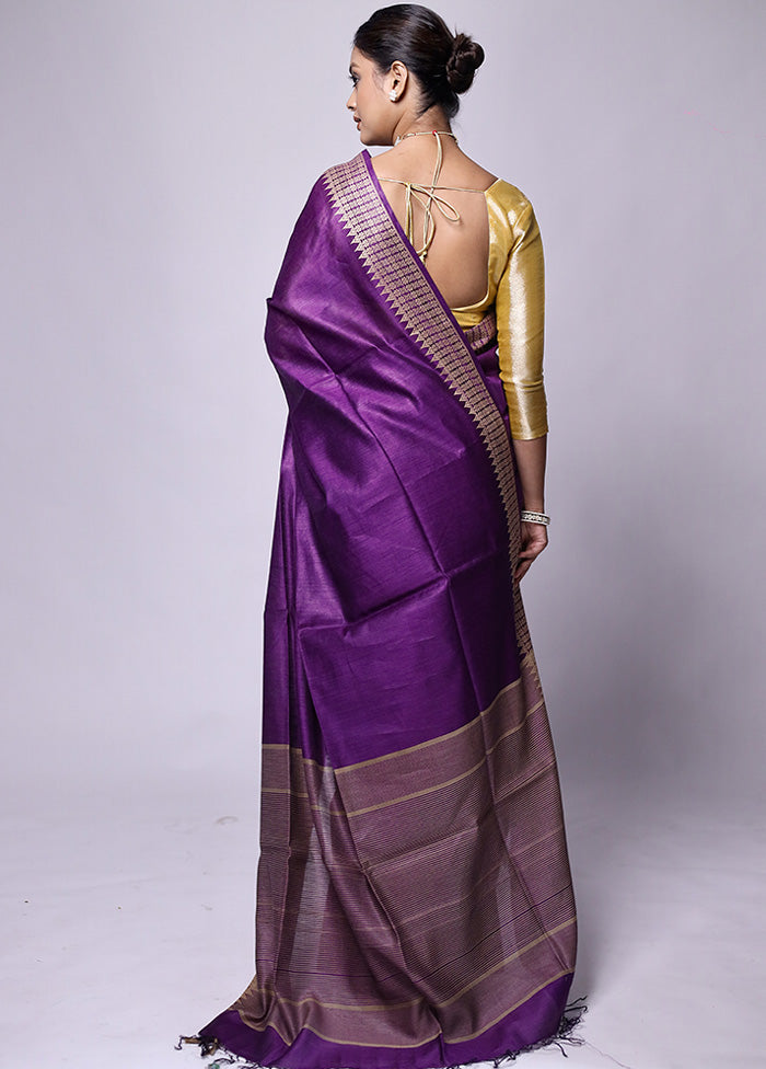 Purple Tussar Silk Saree With Blouse Piece 2025 Sale Online