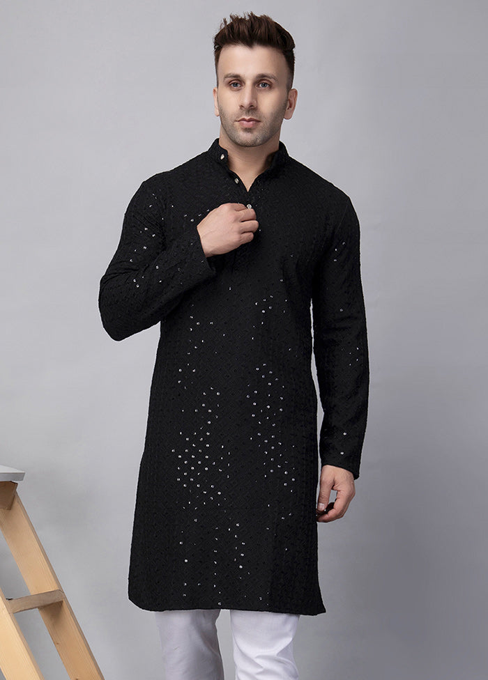 2 Pc Black Viscose Kurta Pajama Set Cheap Sale Footlocker Finishline