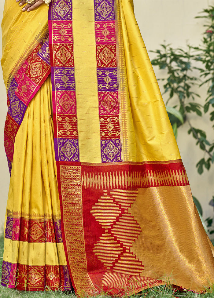 Yellow Dupion Silk Saree With Blouse Piece Free Shipping Looking For