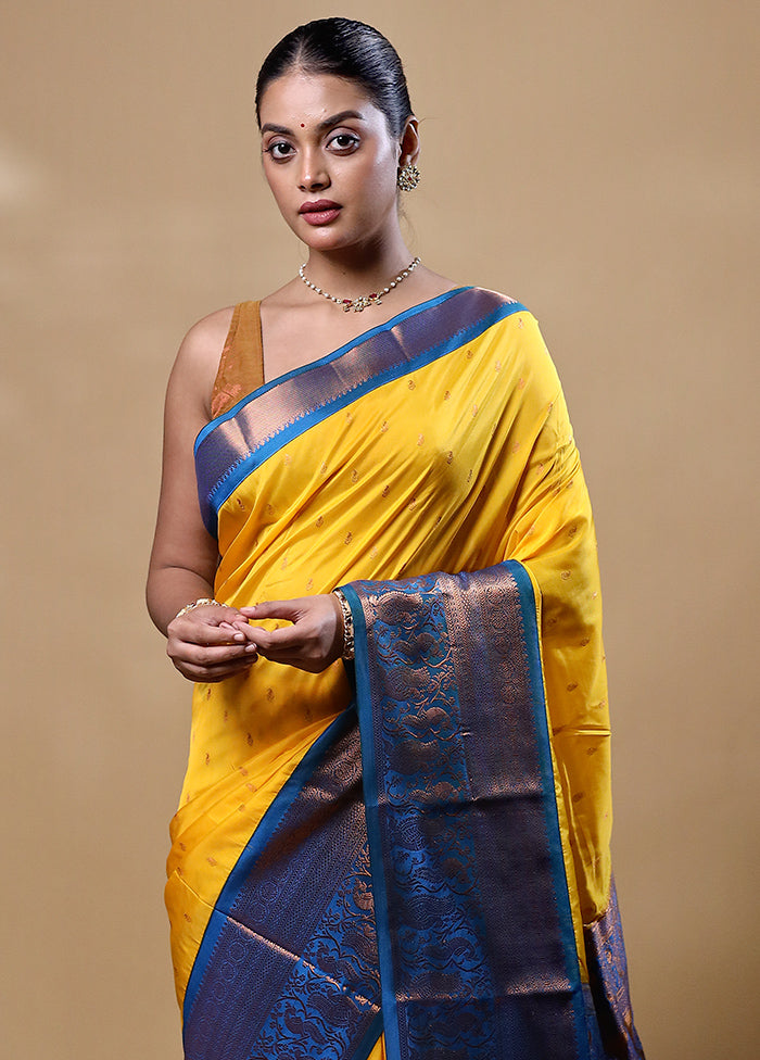 Yellow Kanjivaram Silk Saree With Blouse Piece Free Shipping Hot Sale