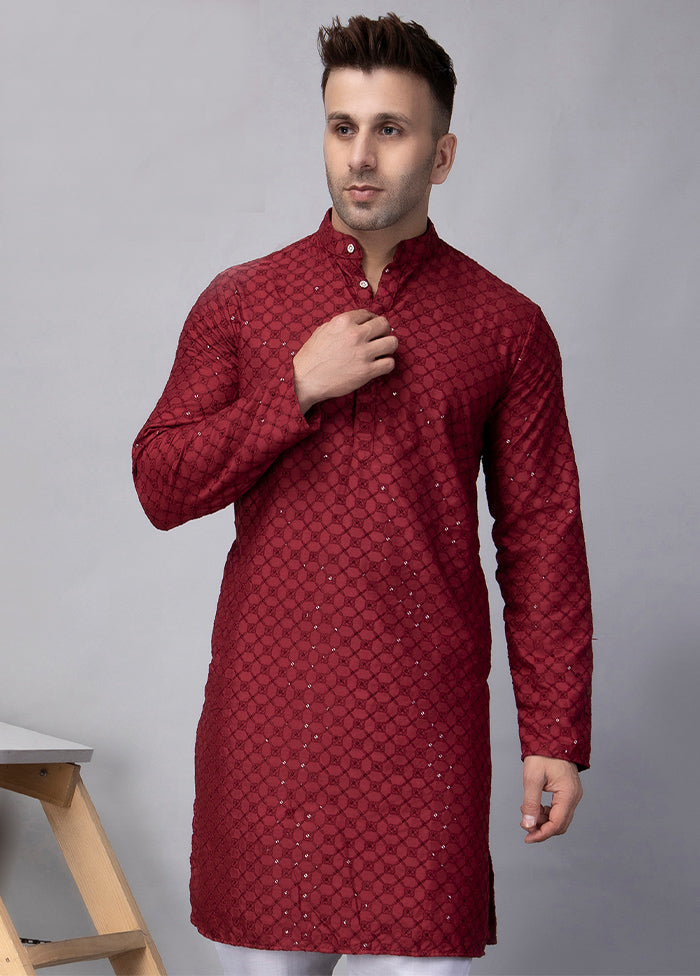 Maroon Viscose Embroidered Knee Length Kurta Clearance Manchester