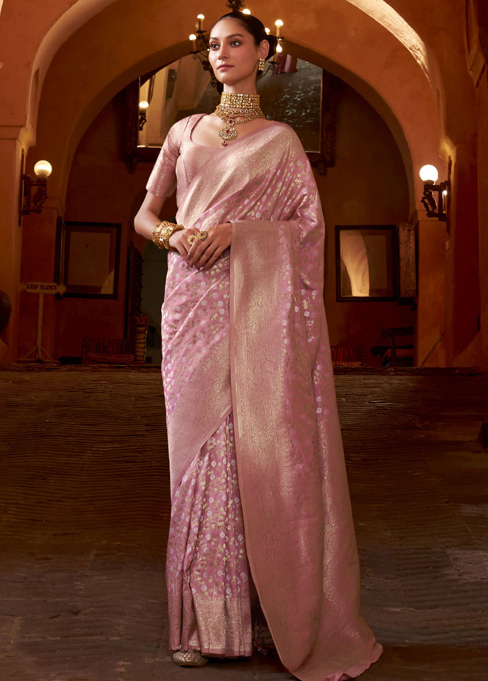 Pink Banarasi Silk Saree With Blouse Piece Outlet The Cheapest