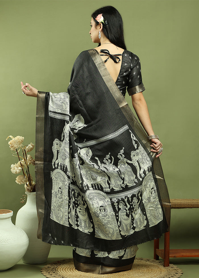 Black Dupion Silk Saree With Blouse Piece Best Wholesale