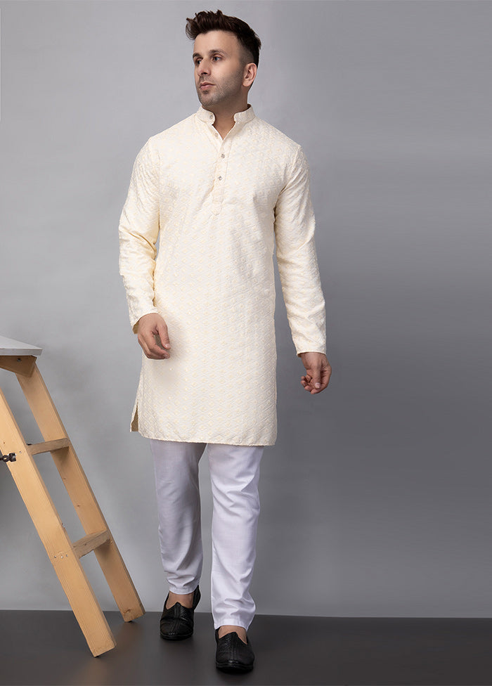 2 Pc Cream Viscose Kurta Pajama Set Pre Order Online