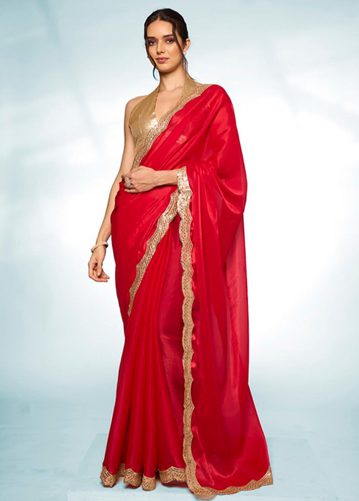 Red Spun Silk Saree With Blouse Piece Very Cheap Cheap Online