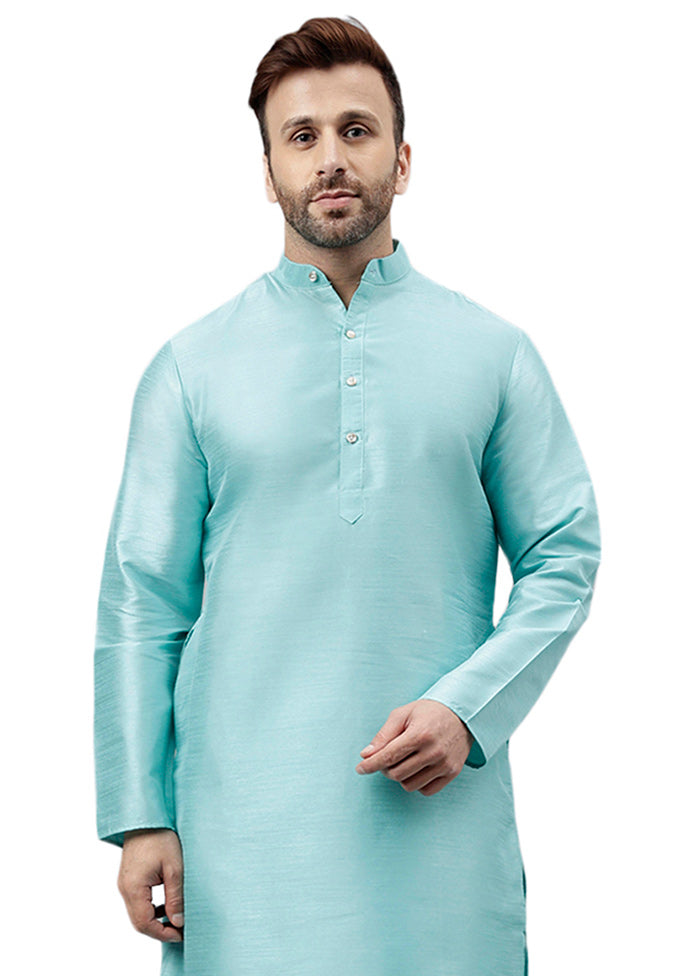 Turquoise Dupion Silk Solid Kurta Online For Sale