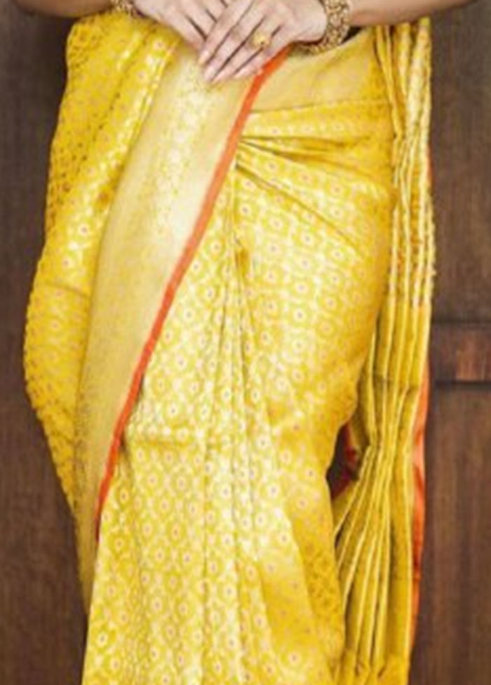 Yellow Banarasi Silk Saree With Blouse Piece Sale Reliable