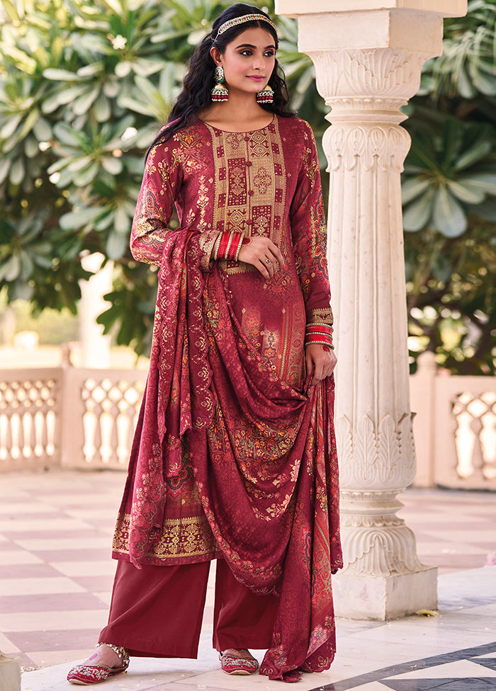 3 Pc Maroon Unstitched Pure Silk Suit Set Buy Cheap Shop