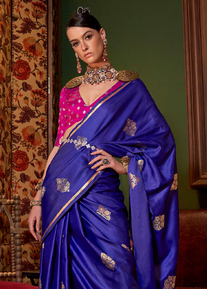 Blue Satin Silk Saree With Blouse Piece Free Shipping For Sale