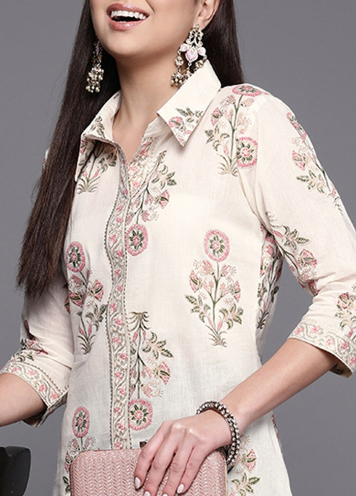 Off White Pure Readymade Cotton Kurti Clearance Fashionable