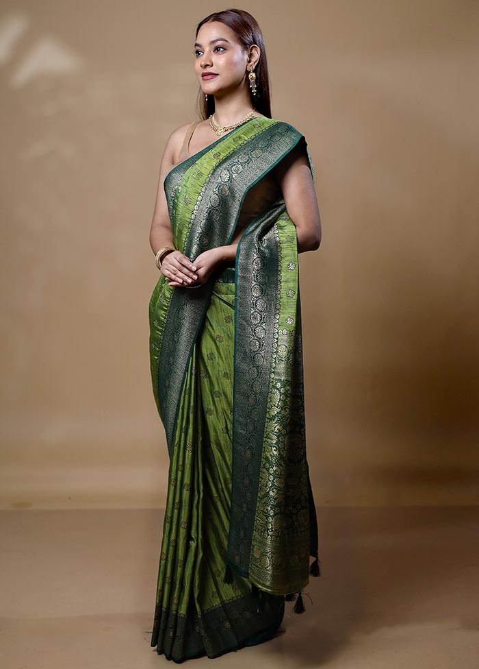 Green Dupion Silk Saree With Blouse Piece Official Cheap Online