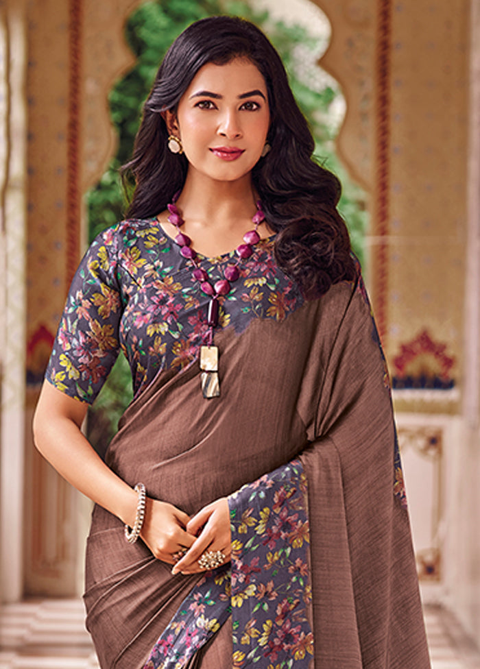 Brown Chiffon Silk Saree With Blouse Piece Latest Collections Online